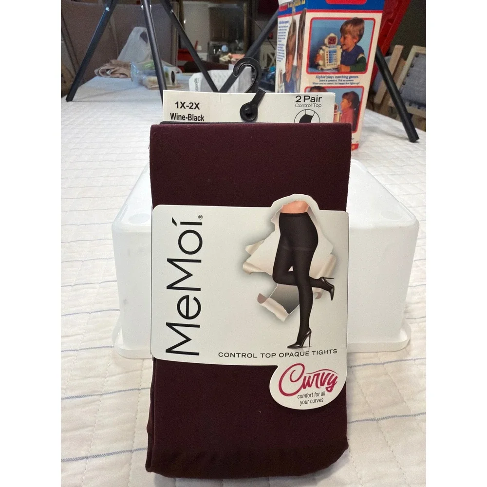 MeMoi Curvy Control Top Opaque Tights 2 Pair Wine Black 1X-2X MJB-100Q